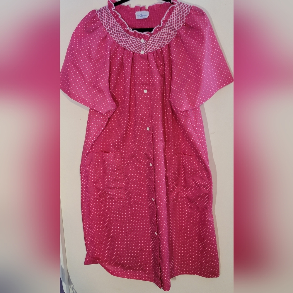 Vintage Pink Polka Dot Nightgown with Lace Collar By It's A Charm Size 2XL